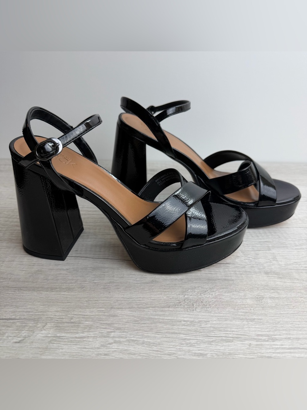 Nordstrom Rack Patent Black Platform Block-Heel Sandals with Ankle Strap 7.5 NWT